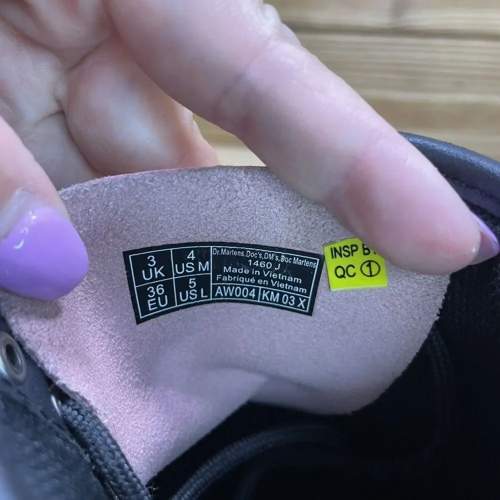 Dr. Martens Pink Patent Kids Lace-Up Boots with Black Trim